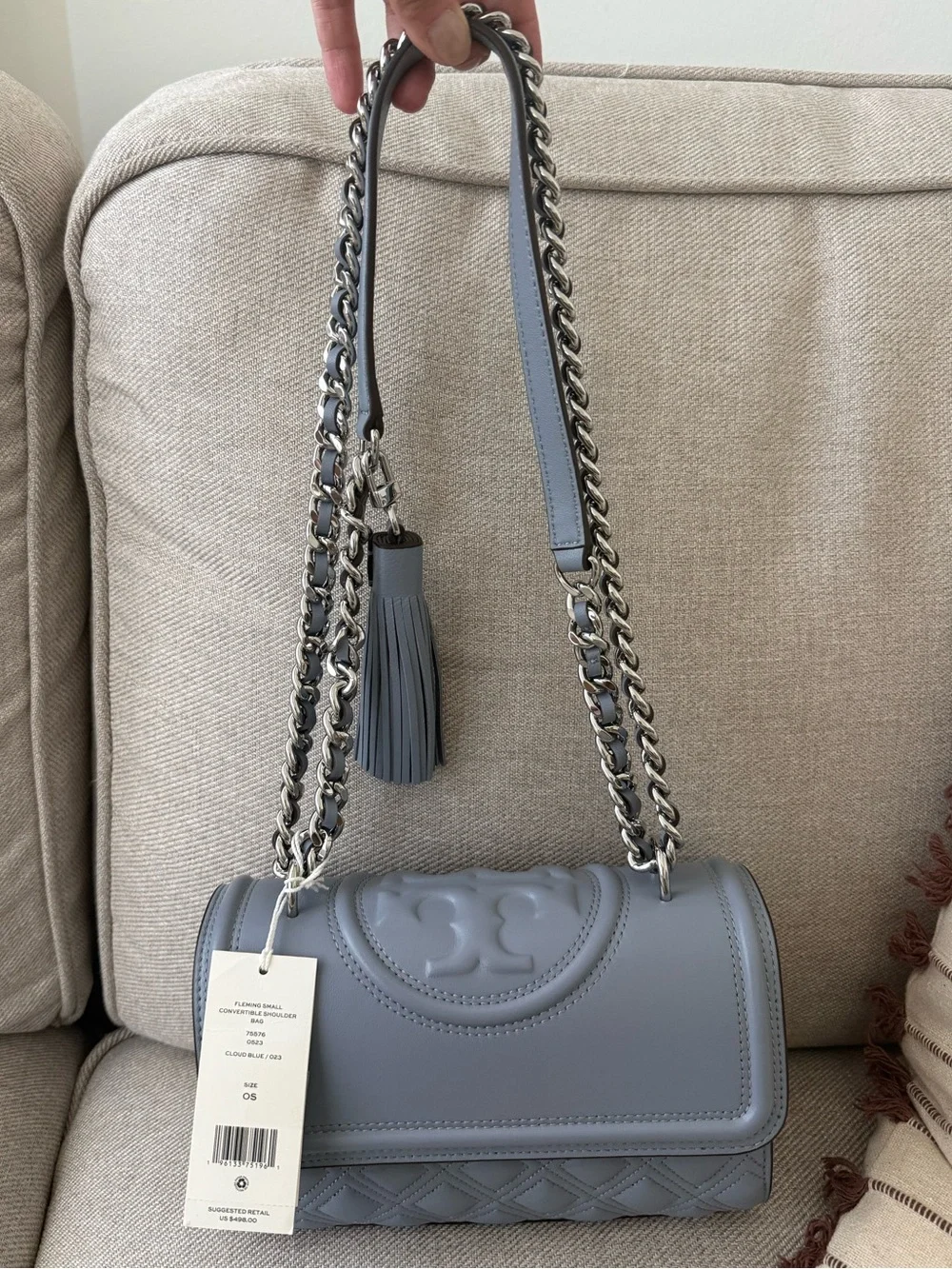 Tory Burch Quilted Leather Shoulder Bag in Cloud Blue